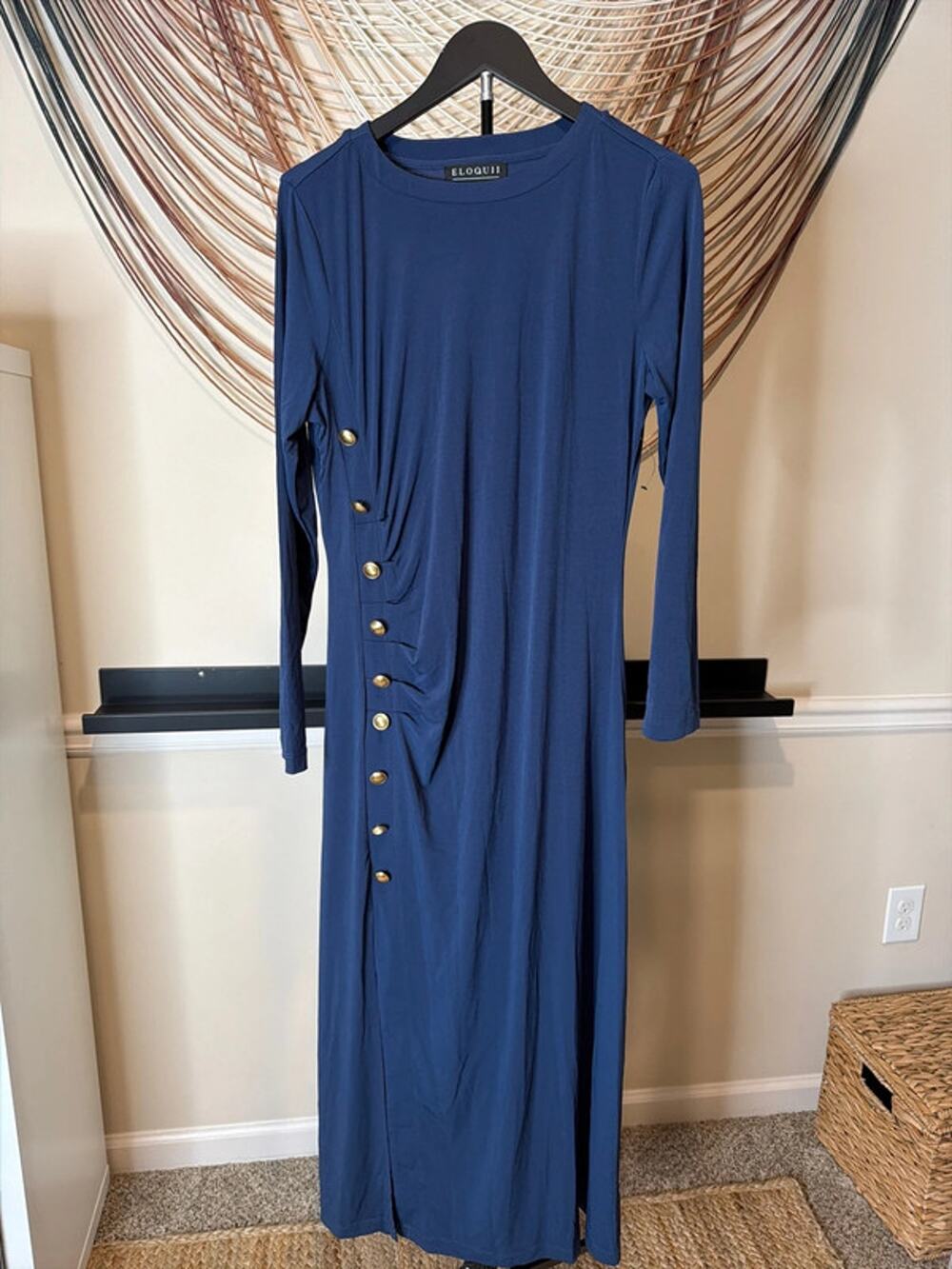 3 for $9 Eloquii navy and gold button maxi dress 14 3092